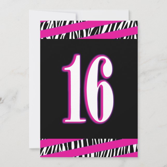 Zebra and Pink Sweet 16 Birthday Invitation (Front)