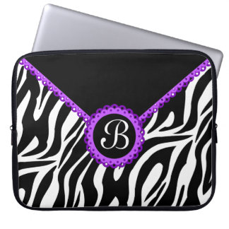 Zebra and Purple Lace Monogram Laptop Sleeve