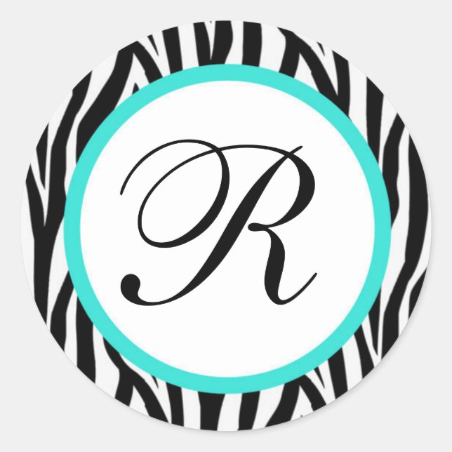 zebra and tourquoise round sticker (#LABL 017) (Front)