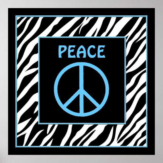 Zebra and Turquoise Blue Peace Sign Wall Decor (Front)