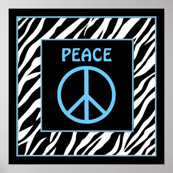 Zebra and Turquoise Blue Peace Sign Wall Decor Print