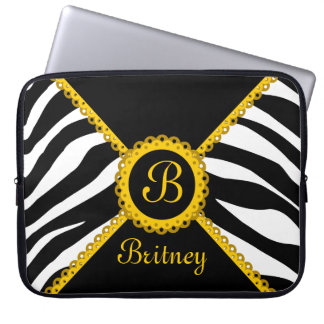 Zebra and Yellow Lace Monogram Laptop Sleeve