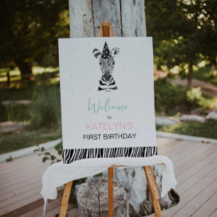 Zebra Animal Birthday Party Welcome Sign