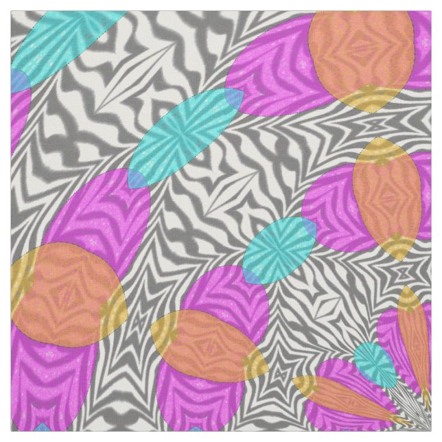 Zebra Animal Orange Pink Blue Print Pattern Fabric (Swatch)