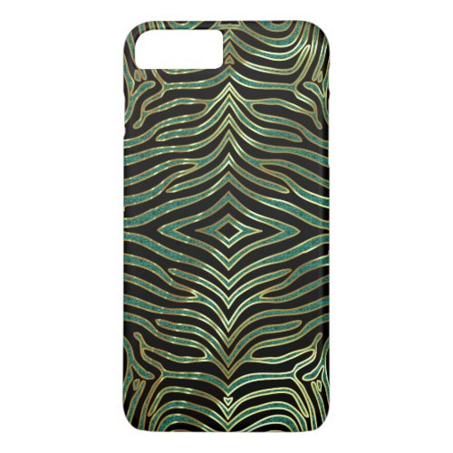 Zebra Animal Pattern In green Glitter  Black iPhone 8 Plus7 Plus Case