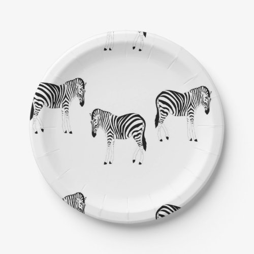 Zebra animal pattern on white paper plate