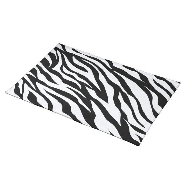 Zebra Animal Print Black and White Safari  Cloth Placemat (On Table)