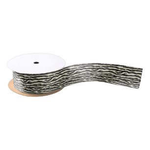 Zebra Animal Print Black Light Beige Stripes Satin Ribbon