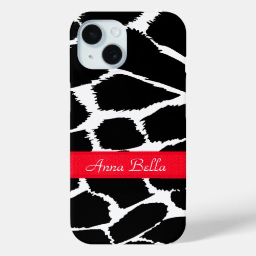 Zebra animal print black white  red  iPhone 15 case