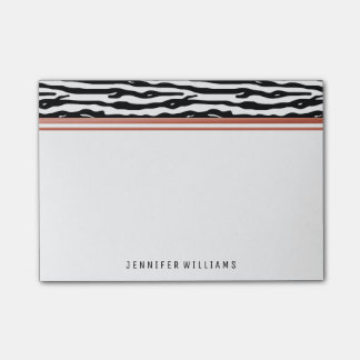 Zebra Animal Print | Black White Rose Gold Name Post-it Notes