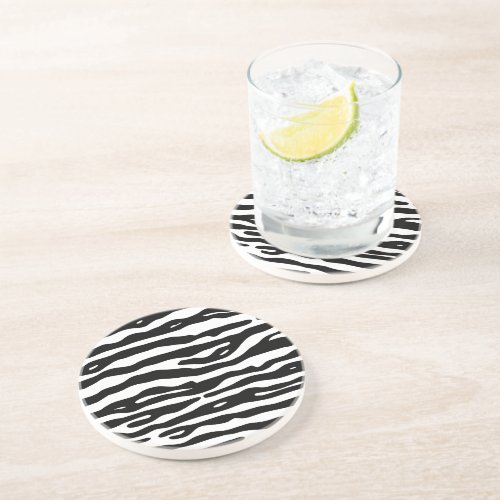Zebra Animal Print Black White Stripes Pattern Drink Coaster