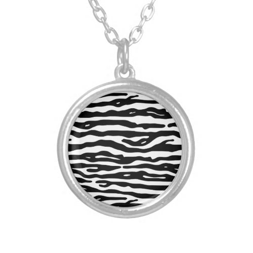 Zebra Animal Print Black White Stripes Pattern Silver Plated Necklace