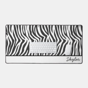Zebra Animal Print Custom Cursive Name Desk Mat