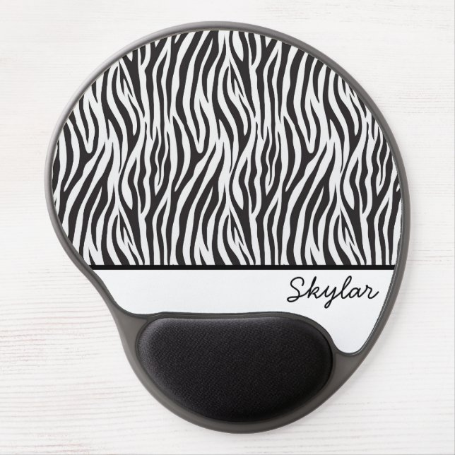 Zebra Animal Print Custom Cursive Name Gel Mouse Pad (Front)