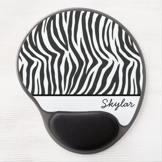 Zebra Animal Print Custom Cursive Name Gel Mouse Pad (Front)