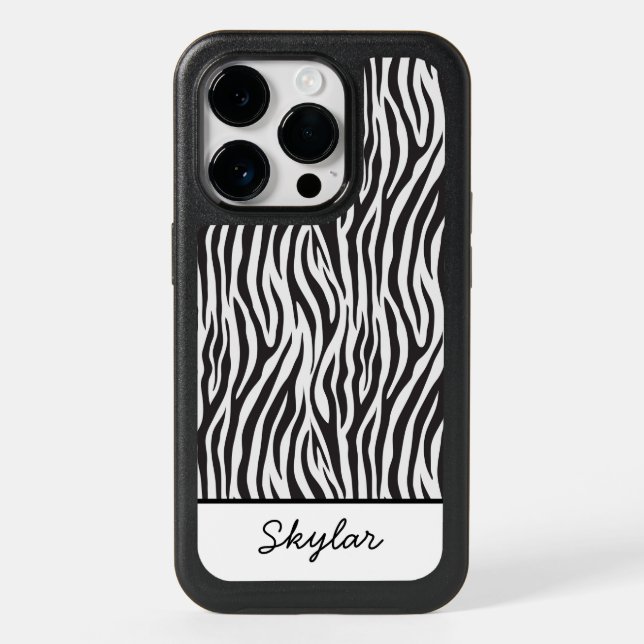 Zebra Animal Print Custom Cursive Name Otterbox iPhone Case (Back)