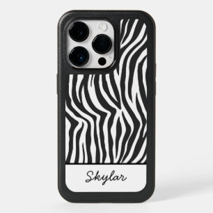 Zebra Animal Print Custom Cursive Name OtterBox iPhone 14 Pro Case