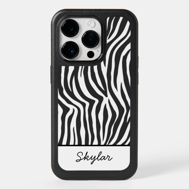 Zebra Animal Print Custom Cursive Name Otterbox iPhone Case (Back)