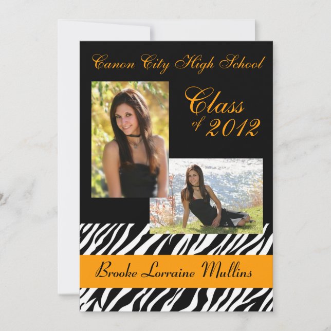 Zebra animal print graduation announcement (Front)