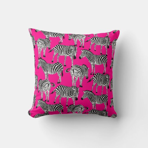 Zebra Animal Print Trendy Hot Pink Colorful Funky Throw Pillow