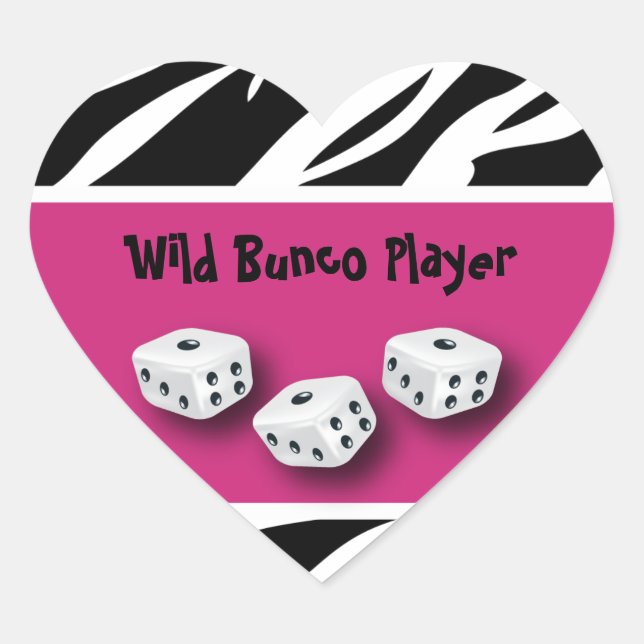 Zebra Animal Print WIld Bunco Player Heart Sticker (Front)