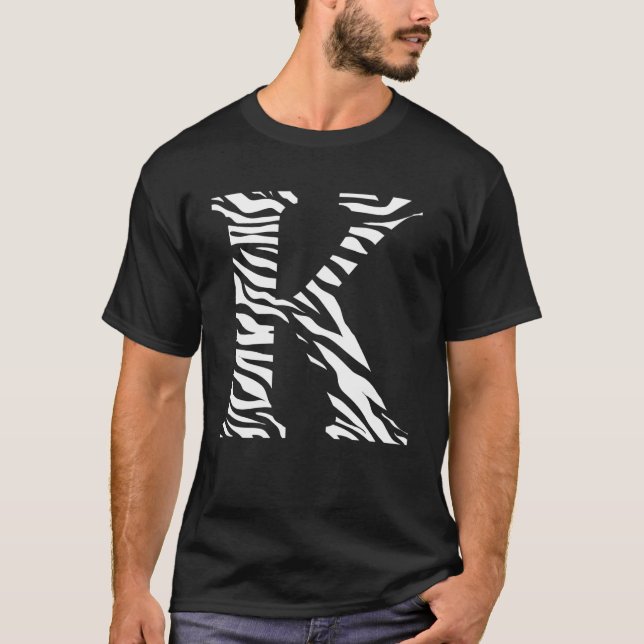 Zebra Animal Skin Pattern Initials Letter K Name M T-Shirt (Front)