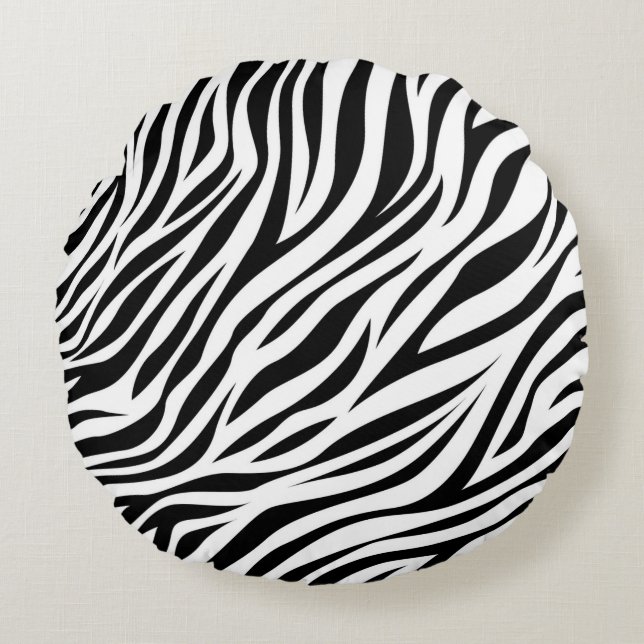 Zebra Animal Skin Print Pattern-15391 Round Pillow (Front)