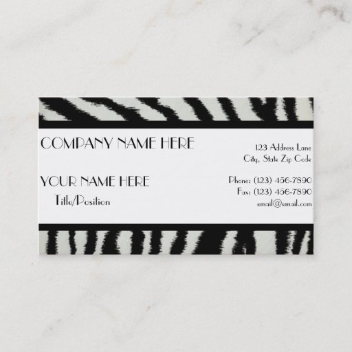 Customizable Zebra Business Card Templates