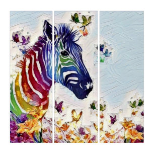 zebra art with flowers and butterflies