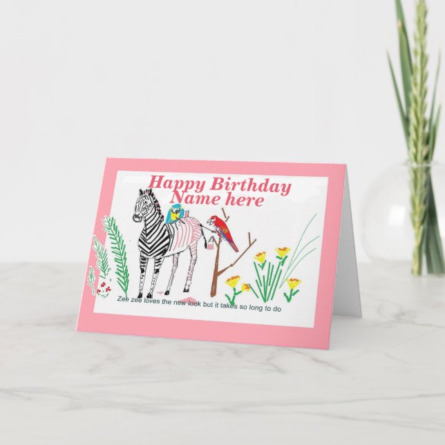 Zebra at the Salon, Funny birthday, for her. Card (Front)