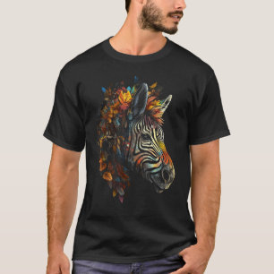 Zebra Autumn Leaves Colourful Art Animal Zoo Zebra T-Shirt