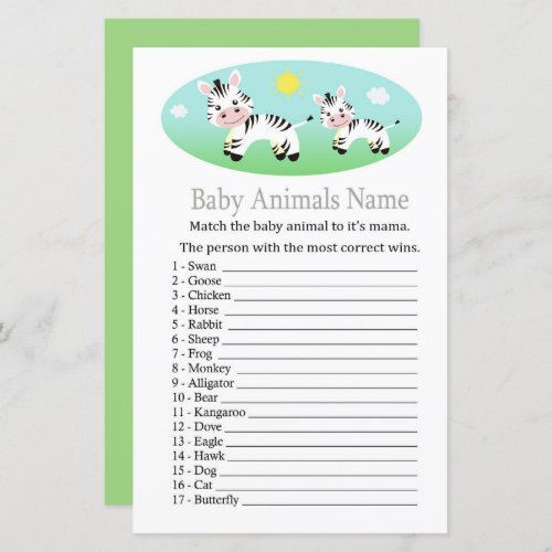 Zebra Baby Animals Name Game