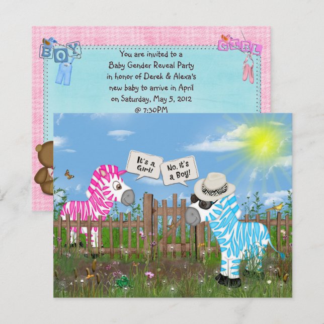 Zebra Baby Gender Reveal Party Invitation (Front/Back)