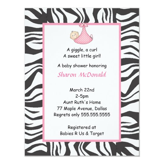 Zebra Baby Girl Shower Invitation Pink Black