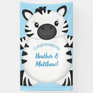 Zebra Baby Shower Blue Banner