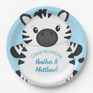 Zebra Baby Shower Blue Paper Plates