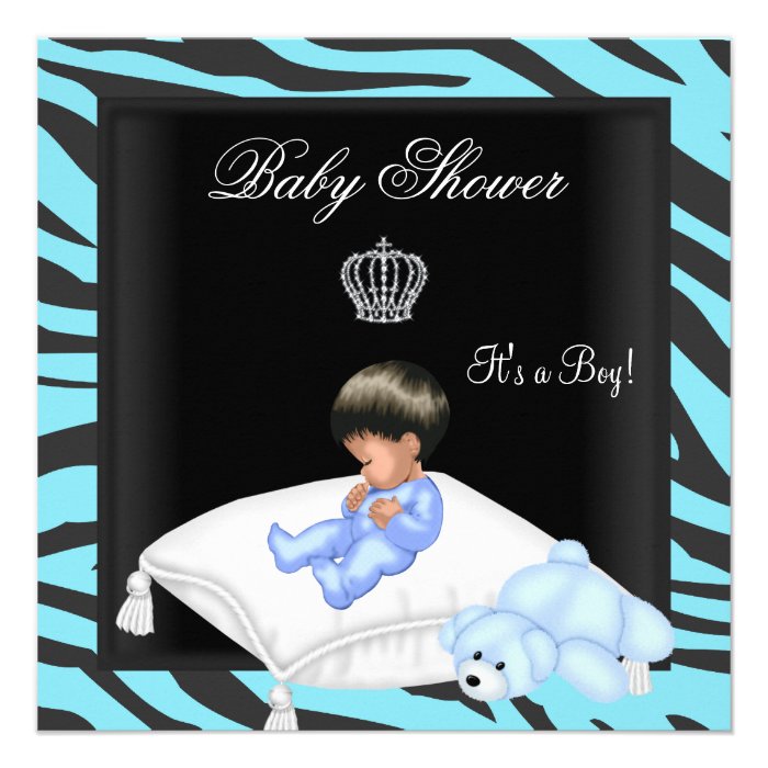 Baby Shower Boy Blue Black Crown Prince Invitations