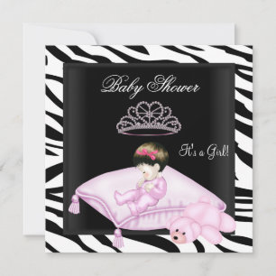 Zebra Baby Shower Girl Pink Black White Princess Invitation