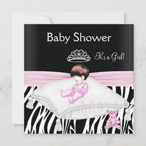 Zebra Baby Shower Girl Pink Black White Princess Invitation