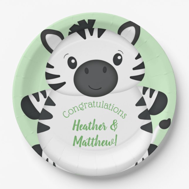 Zebra Baby Shower Green Paper Plates (Front)