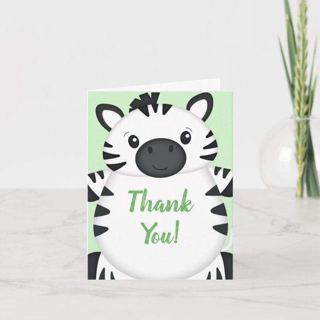 Zebra Baby Shower Green Thank You Card (Front)