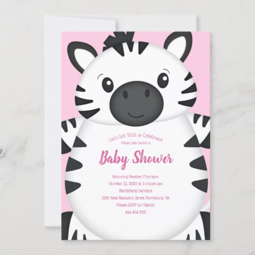 Zebra Baby Shower Pink Invitation