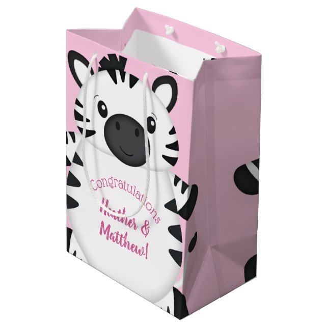 Zebra Baby Shower Pink Medium Gift Bag (Back Angled)
