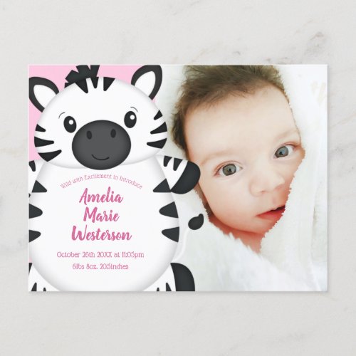 Zebra Baby Shower Pink Postcard