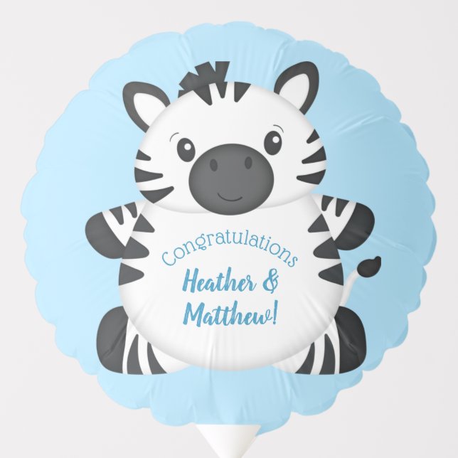 Zebra Baby Shower Safari Blue Boy Balloon (Front)