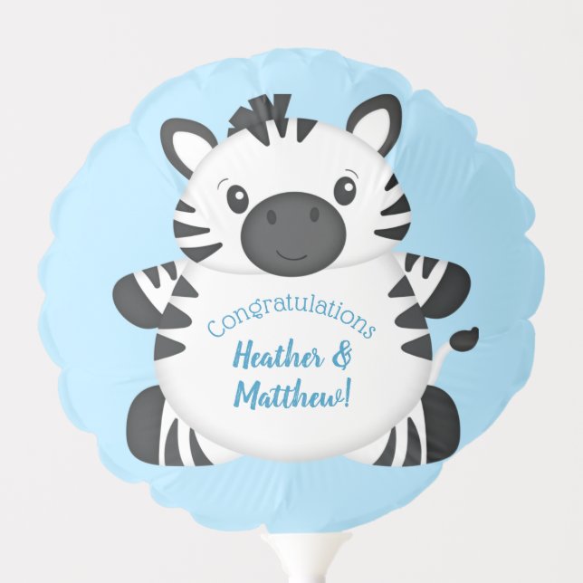 Zebra Baby Shower Safari Blue Boy Balloon (Front)