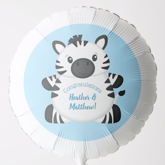 Zebra Baby Shower Safari Blue Boy Balloon (Front)