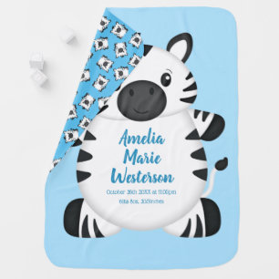 Zebra Baby Shower Safari Blue Boy Blanket