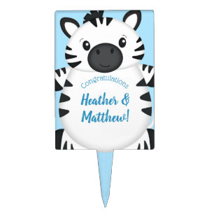 Zebra Baby Shower Safari Blue Boy Cake Topper