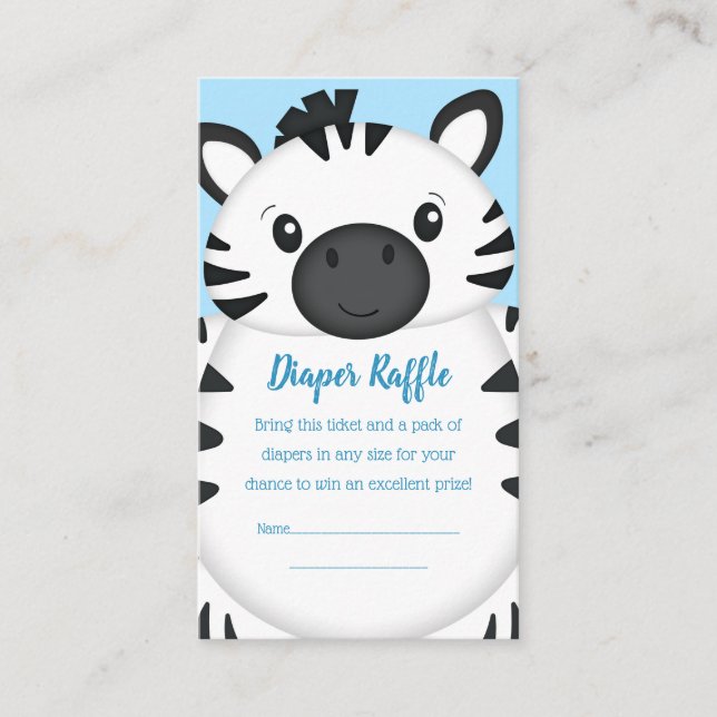 Zebra Baby Shower Safari Blue Boy Enclosure Card (Front)